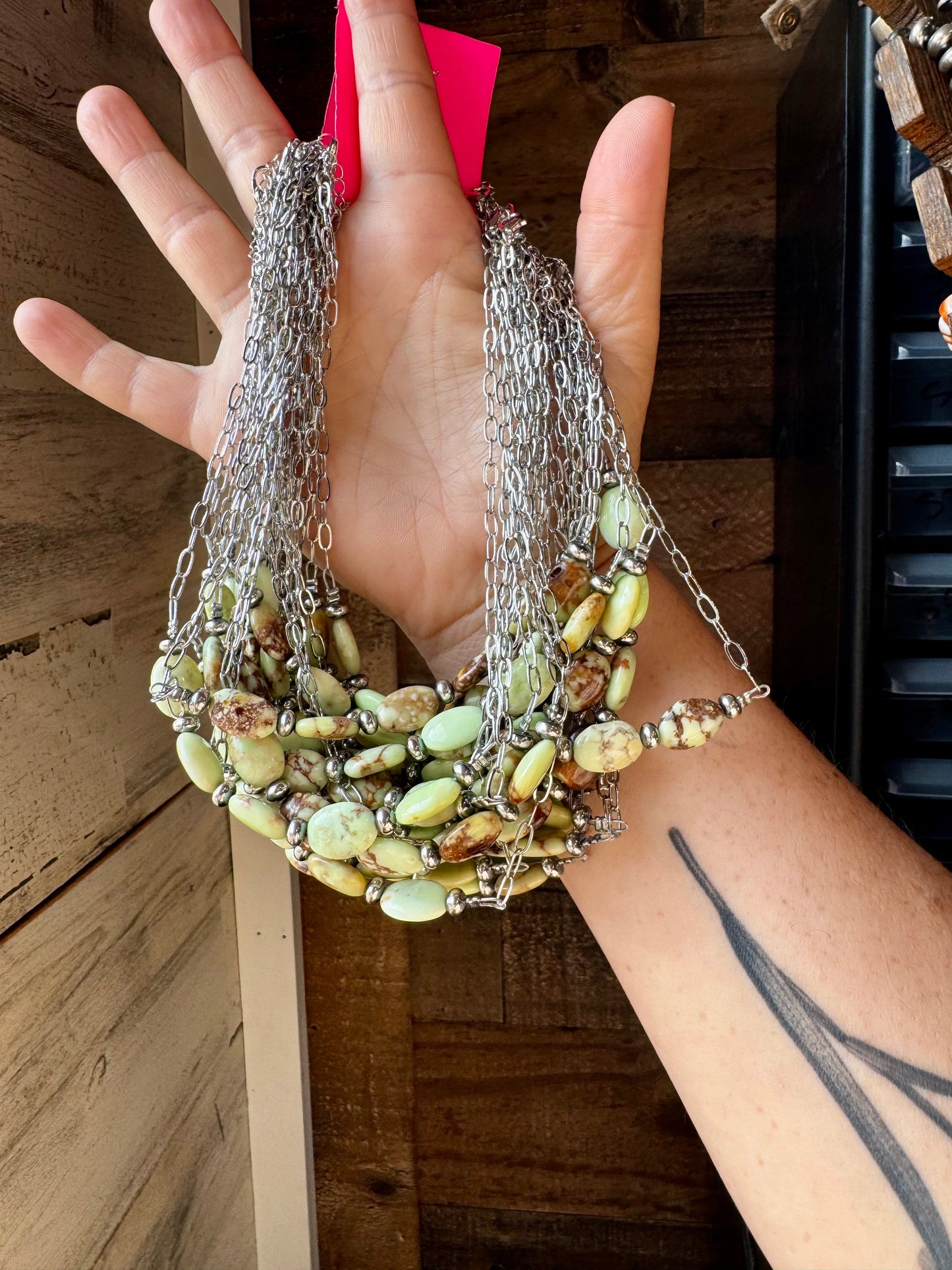 15-Inch Lemon Turquoise & Sterling Saucer Pearl Necklace on Paperclip Chain