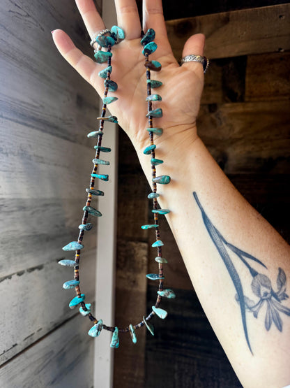 24 inch long shell and turquoise necklace