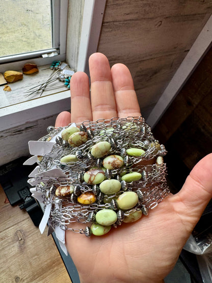 16-Inch Lemon Turquoise Magnesite Necklace with Sterling Saucer Pearls