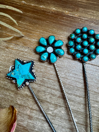 Sterling Silver & Kingman Turquoise Hat Pins – Limited Collection, One of Each