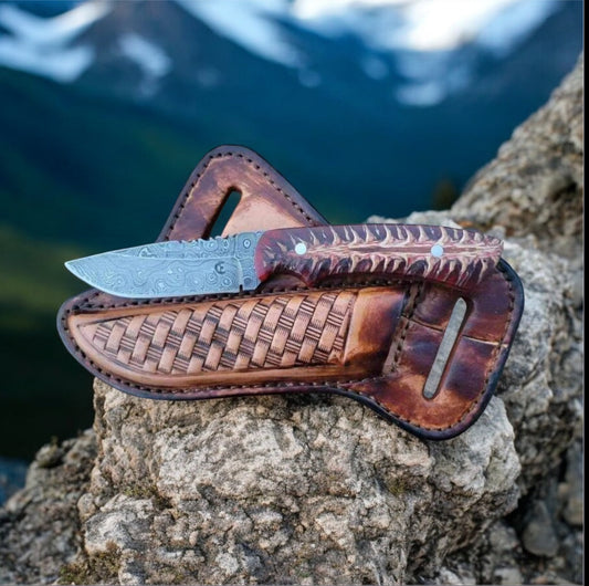 Rustic Cowboy Knife – Pine Cone Handle with Leather Sheath
