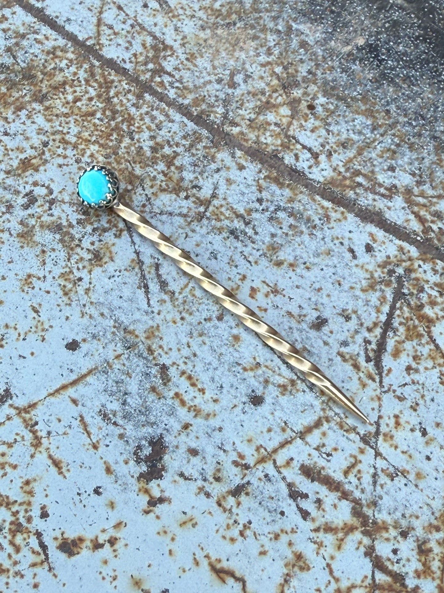 Brass and Sterling Silver Turquoise Stone Cowboy Toothpick