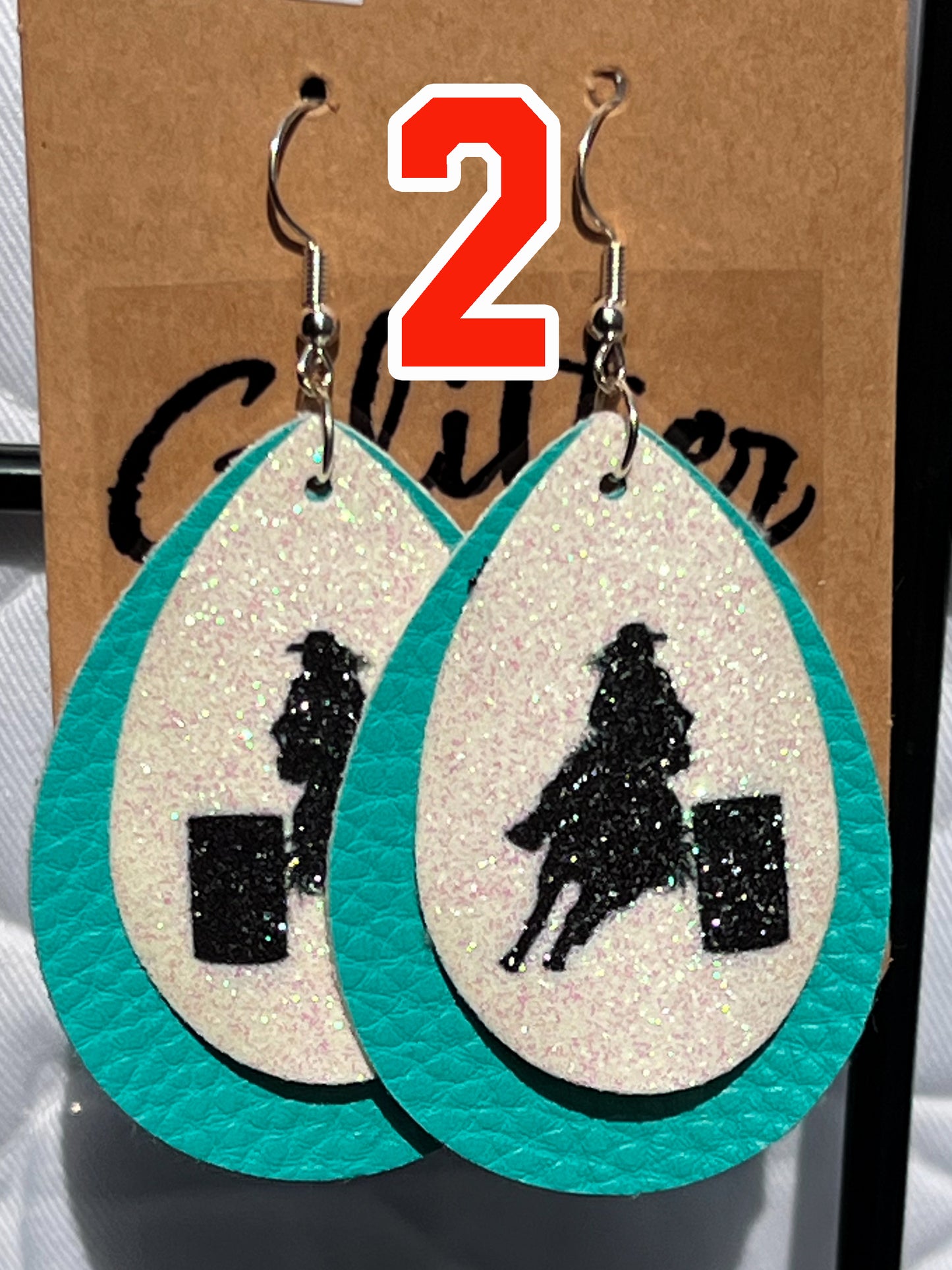 Teardrop Faux Leather Glitter Earrings - Rodeo