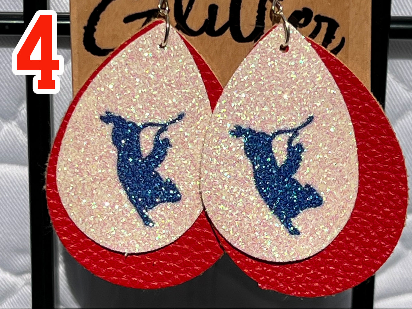 Teardrop Faux Leather Glitter Earrings - Rodeo