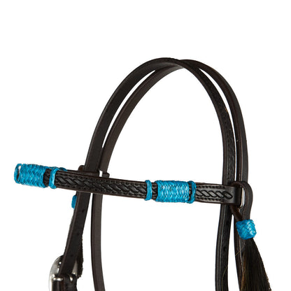 Turquoise Rawhide Rope Tooled Browband Headstall