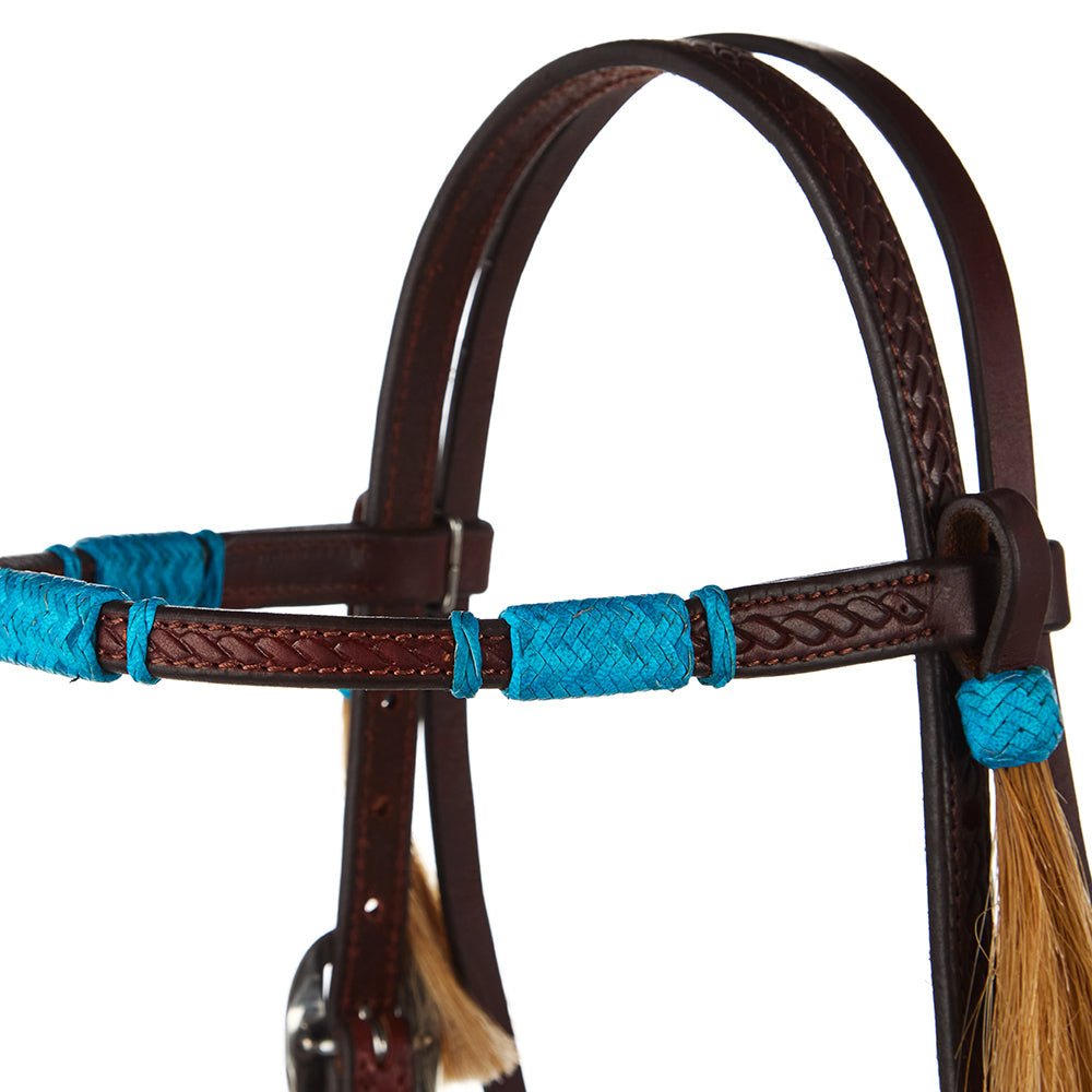 Turquoise Rawhide Rope Tooled Browband Headstall