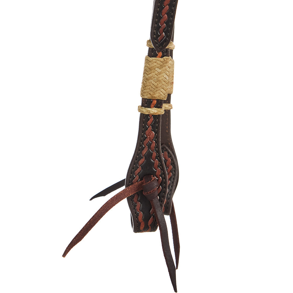 Natural Rawhide Rope Tooled Single Ear Headstall