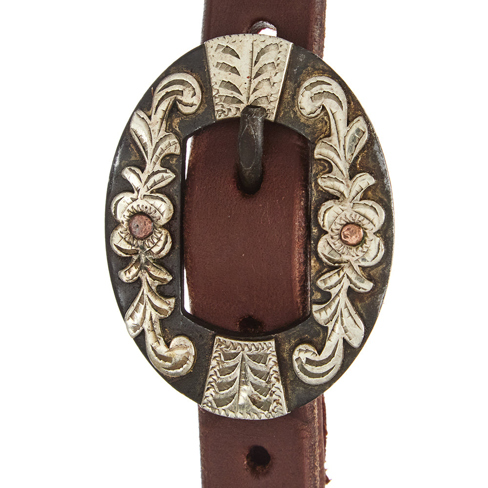 Heavy Oil Harness Leather Floral Silver Bar Single Buckle Single Ear Headstall