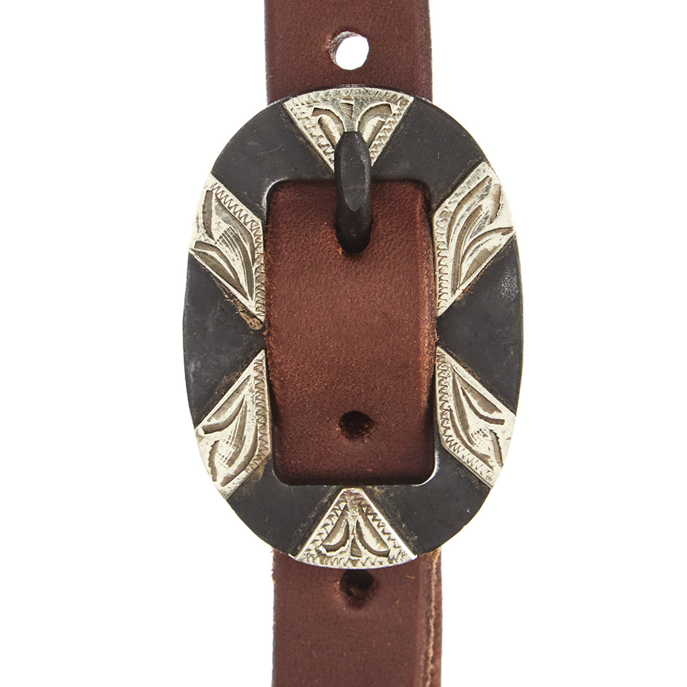 Heavy Oil Harness Leather Oval Silver Bar Buckle Single Ear Headstall