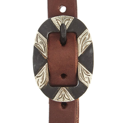 Heavy Oil Harness Leather Oval Silver Bar Buckle Single Ear Headstall