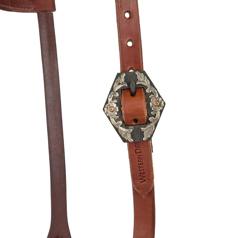 Heavy Oil Harness Leather Floral Diamond Single Buckle Single Ear Headstall
