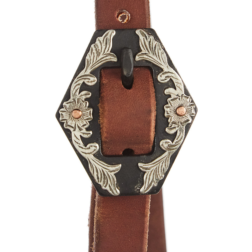 Heavy Oil Harness Leather Diamond Floral Single Buckle Slit Ear Headstall