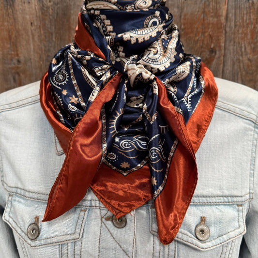 Navy and Rust Floral Paisley Wild Rag / Scarf
