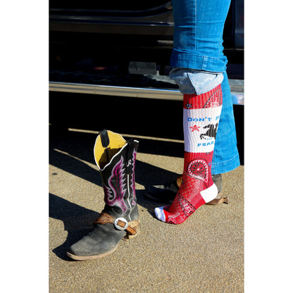 Don't Ride in Fear Red Paisley Western Cowgirl Performance Socks