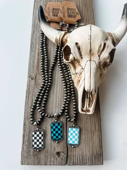 Western Checkered Pendant Necklace 
