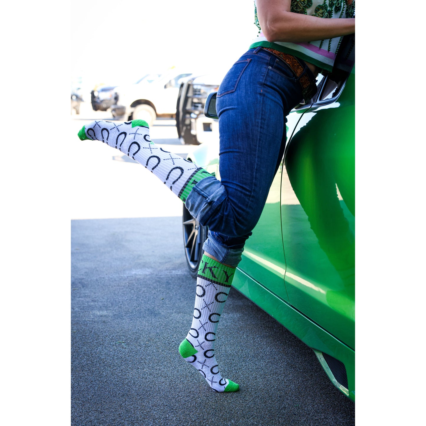 High Maintenance Cowgirl Kelly Green/ White Performance Boot Socks