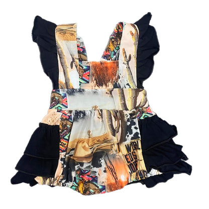 Western collage ruffle romper