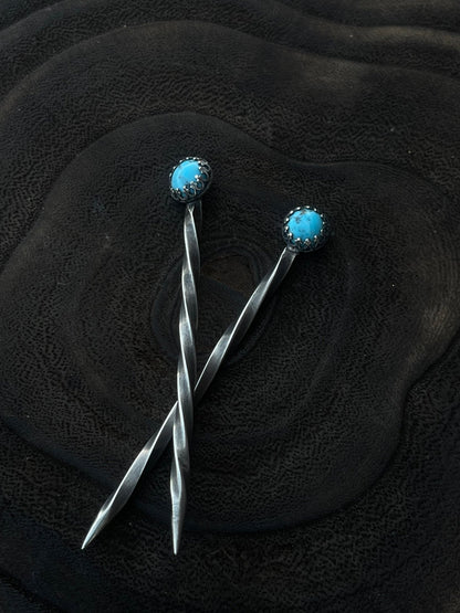 Turquoise Sterling Silver Cowboy Toothpick - Hat Pin